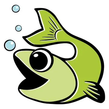 Green fish. water bubbles. Isolated Illustrazione stock