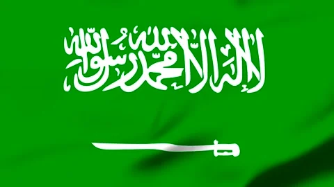 Green flag with Arabic script and sword symbol Stock-Footage 343317257