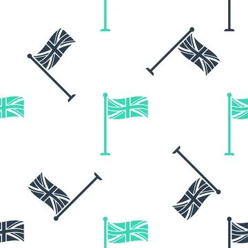 Green Flag of Great Britain on flagpole icon isolated seamless pattern on white 스톡 일러스트