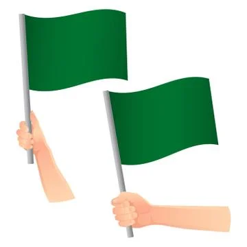 Green flag in hand icon 스톡 일러스트