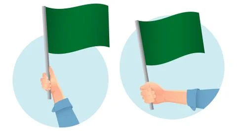 Green flag in hand icon Stock Illustration