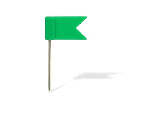 Green flag pin with shadow 库存照片