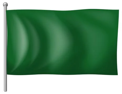 Green Flag Waving on Silver Flagpole Vector Illustration Stock Illustration
