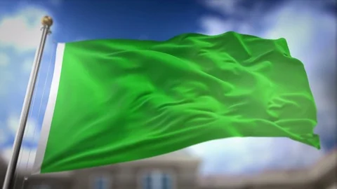 Green Flag Waving Slow Motion 3D Rendering Blue Sky Background - Seamless L.. Stock Footage 75847173