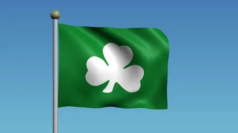 Green Flag With White Shamrock Waving in the Breeze for St. Patricks Day 库存影片 59665425