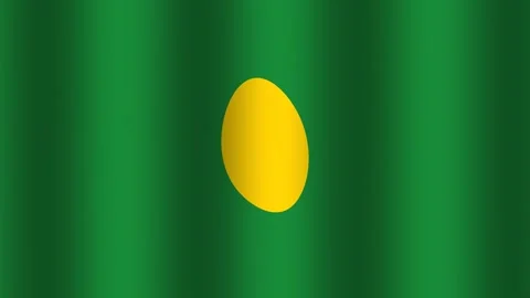 Green flag with yellow circle in the center waving softly Stock Footage 338039333