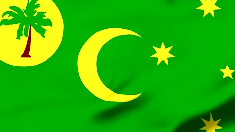 Green flag with yellow crescent moon and stars Stock Footage 343573829