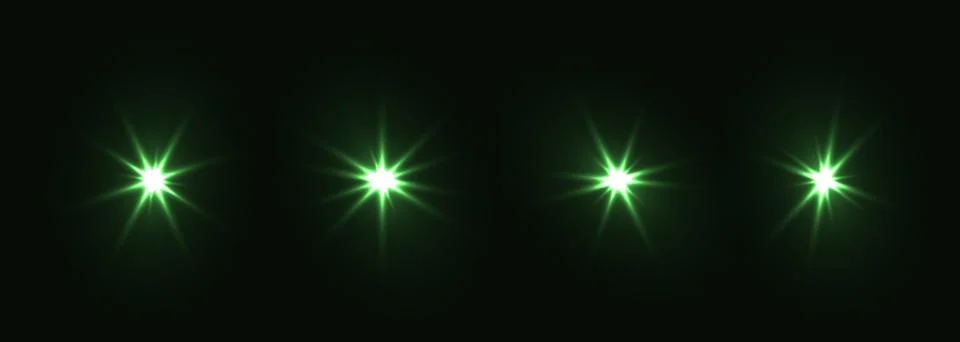 Green flash light vector set on black background. Sparkle shining magic holiday Stock Illustration