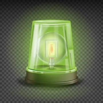 Green Flasher Siren Vector. Realistic Object. Light Effect. Rotation Beacon 스톡 일러스트