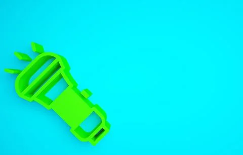 Green Flashlight icon isolated on blue background. Minimalism concept. 3d ill Illustrazione stock