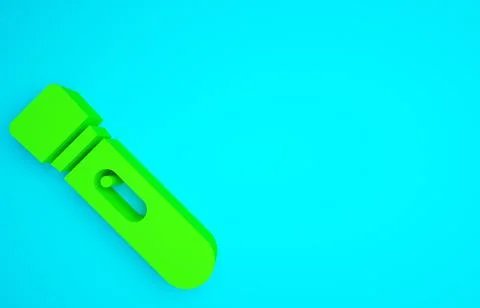 Green Flashlight icon isolated on blue background. Minimalism concept. 3d ill Stock Illustration