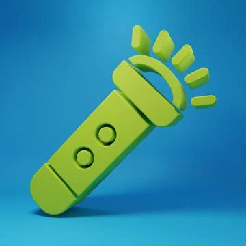 Green Flashlight icon isolated on blue background. Minimalism concept. 3D r.. Ilustração Stock