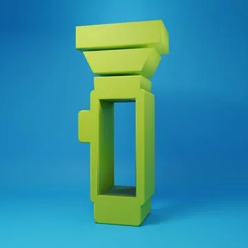 Green Flashlight icon isolated on blue background. Minimalism concept. 3D r.. Ilustração Stock