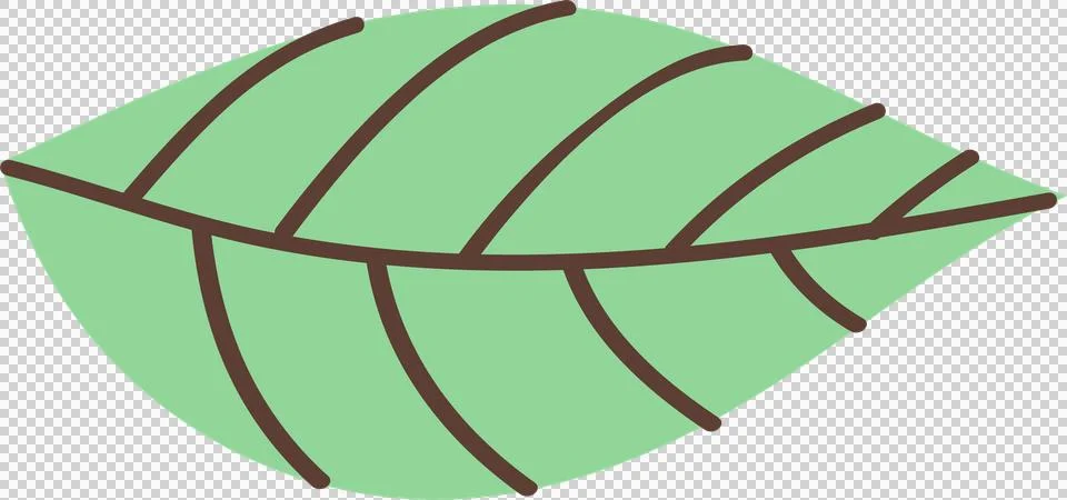 Green flat-design leaf unfolding on transparent background, showing dark brown Illustrazione stock