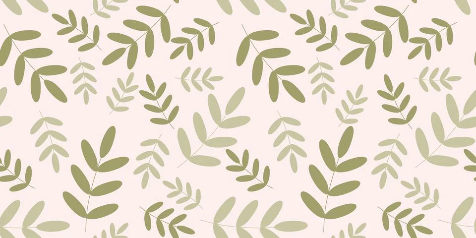 Green Flat Leaves Seamless Pattern. Endless Vector Background. Cartoon Bota.. Stock Illustration