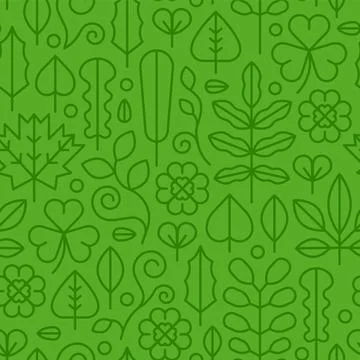 Green flat line plant leaf icon seamless pattern Illustrazione stock