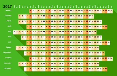 Green flat linear calendar 2017 with long shadow Illustrazione stock