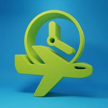 Green Flight time icon isolated on blue background. Minimalism concept. 3D .. Stock Illustration
