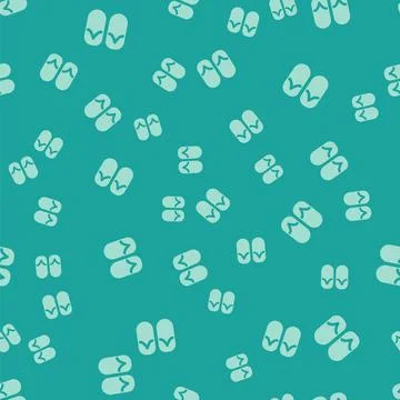 Green Flip flops icon isolated seamless pattern on green background. Beach Stock Illustration