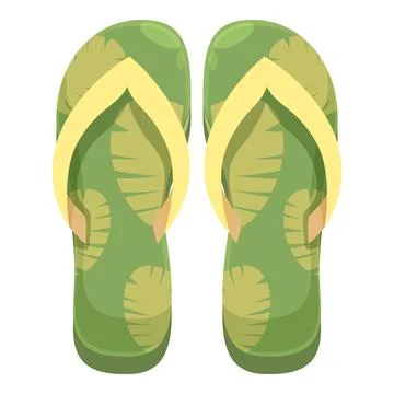 Green flip flops with tropical leaf pattern showing summer vibes Stock Illustration
