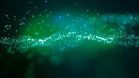 Green floating particles with triangle shapes. Motion of particles in 4K loop. Video stock 102175089