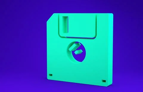 Green Floppy disk for computer data storage icon isolated on blue background. Stock Illustration