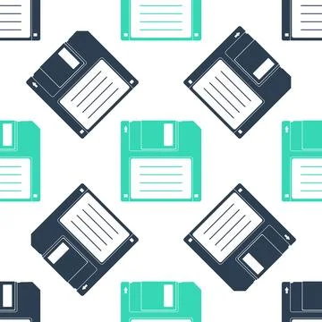 Green Floppy disk for computer data storage icon isolated seamless pattern on Stock Illustration