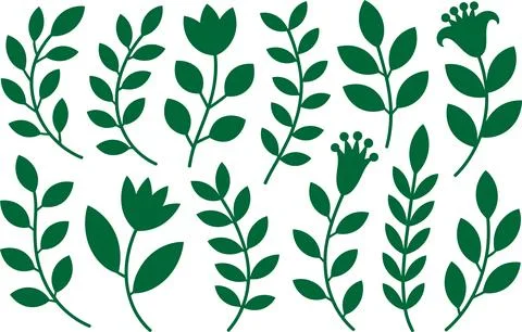 Green Floral Botanical Elements Collection Vector Set 스톡 일러스트