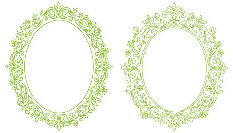 Green floral oval frames featuring delicate leaf motifs. Stock Illustration