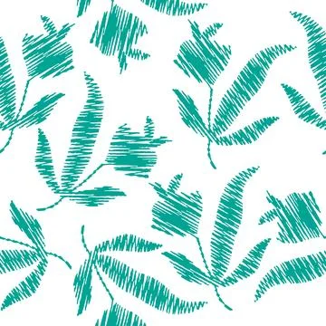 Green Floral Pattern with Scribble Line. Flower Seamless Pattern for Fashion Illustrazione stock