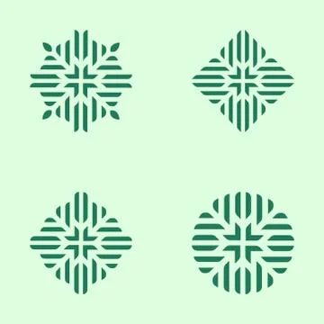 Green Floral Pattern set logo Stock Illustration