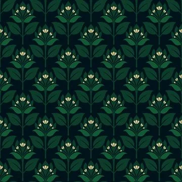 A green floral patterned background with a green leafy design Stock Illustration