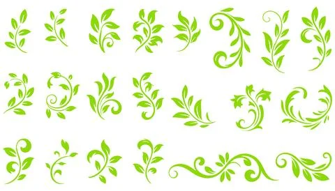 Green floral vector elements and dividers for decorative wedding designs. Illustrazione stock