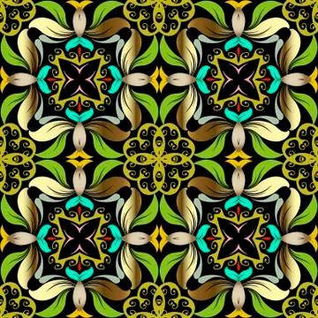 Green floral vector seamless pattern. Ornamental colorful background. Repeat Illustrazione stock