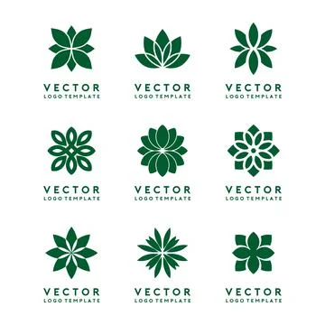 Green Flower Logo Template Vector Set Stock Illustration