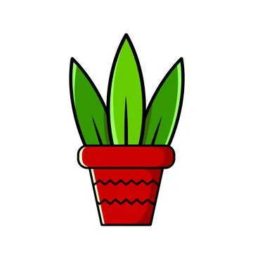 Green flower in a red pot. Vector illustration, in cartoon style. Illustrazione stock