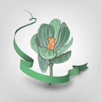 Green flower with ribbon Stock Illustration