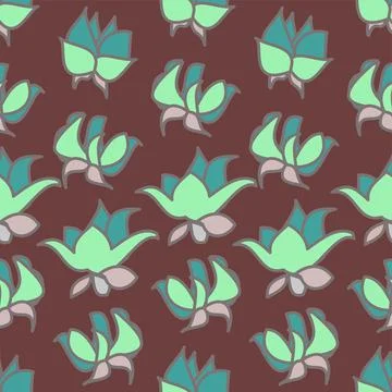 Green flower vector repeat pattern on red Stock Illustration