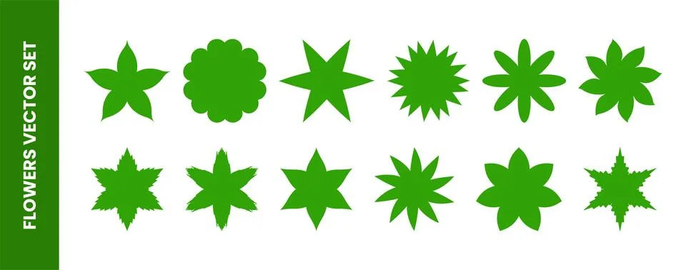 Green flowers vector set various floral shapes for nature logo design Stock Illustration