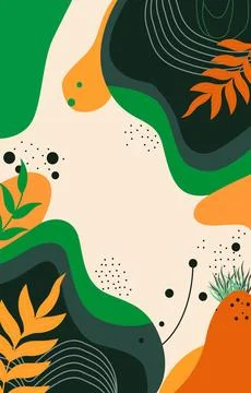 Green Fluid Frame Template Background with Leaf Decoration and Copy Space 스톡 일러스트