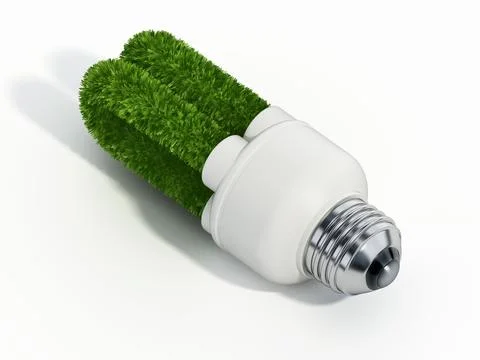 Green fluorescent light bulb isolated on white background. 3D illustration Stock Illustration