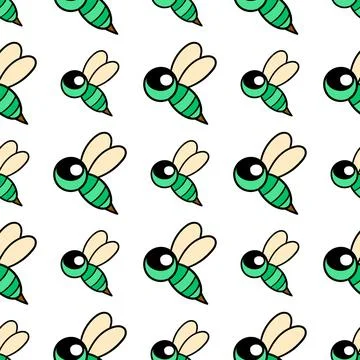 Green fly seamless repeat pattern. background illustration Stock Illustration