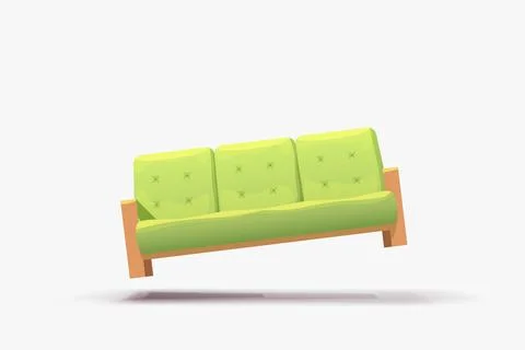Green flying sofa front view on white Stock Illustration