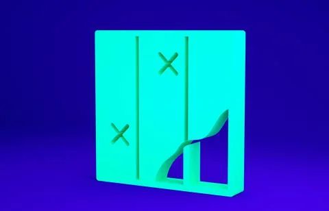 Green Folded map icon isolated on blue background. Minimalism concept. 3d ill 스톡 일러스트