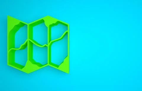 Green Folded map icon isolated on blue background. Minimalism concept. 3D render Stock Illustration