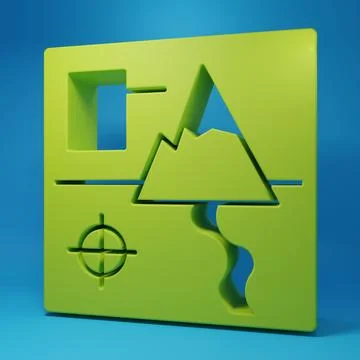Green Folded map icon isolated on blue background. Minimalism concept. 3D r.. 스톡 일러스트