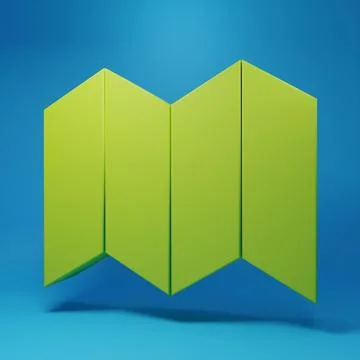 Green Folded map icon isolated on blue background. Minimalism concept. 3D r.. 스톡 일러스트