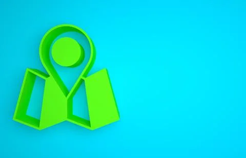 Green Folded map with location marker icon isolated on blue background 스톡 일러스트