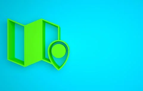 Green Folded map with location marker icon isolated on blue background 스톡 일러스트