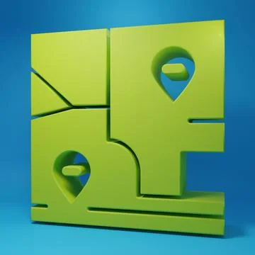 Green Folded map with location marker icon isolated on blue background. Min.. イラスト素材